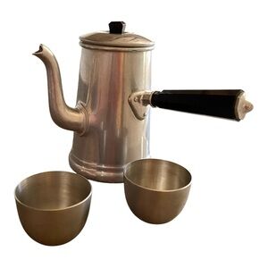 Bourgeat French Vintage Aluminum Hot Chocolate Pot Black Bakelite Handle, 2 Cups
